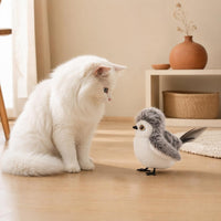 Gato blanco observando el Pájaro Nieve de PawsAddict